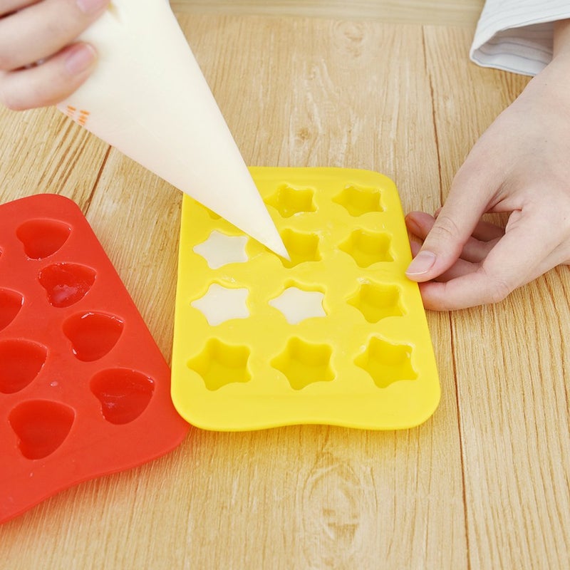 HANZE 3 Pack Candy Chocolate Molds, Silicone Ice Cube Moulds, DIY Mold Use for Cake Jelly Gummy Pudding and Ice Cube Tray Including Hearts Stars Squares Round Mini Muffin Pan - Image 4